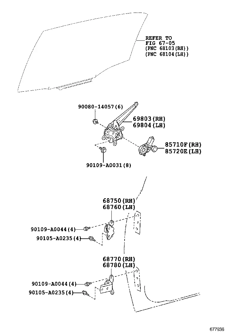 Rear Door Window Regulator and Hinges diagram
