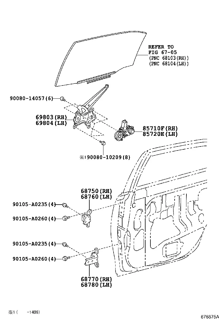 Rear Door Window Regulator and Hinges diagram