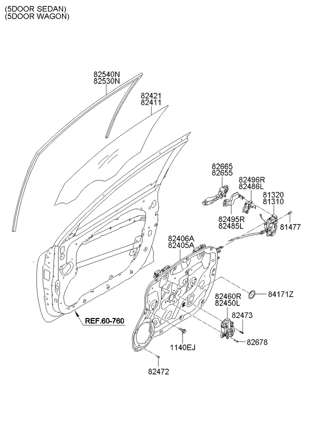 Front Door Window Regulator and Glass diagram