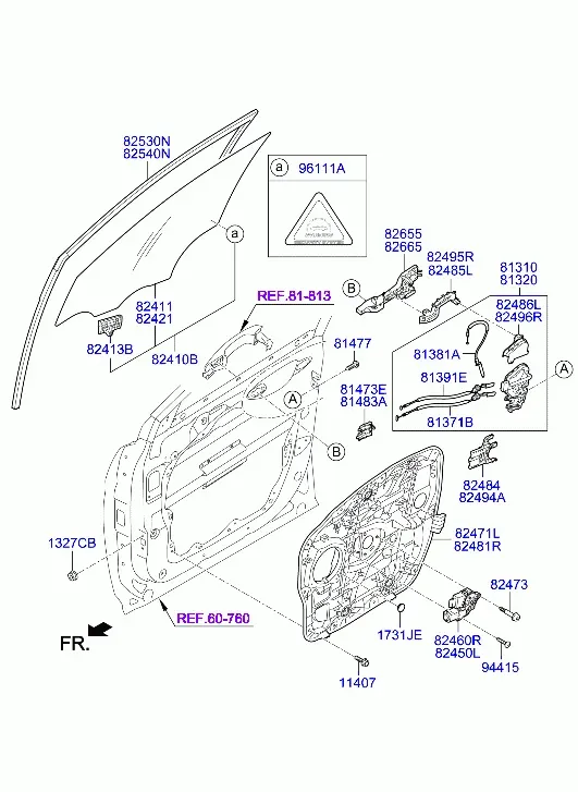 Front Door Window Regulator and Glass diagram