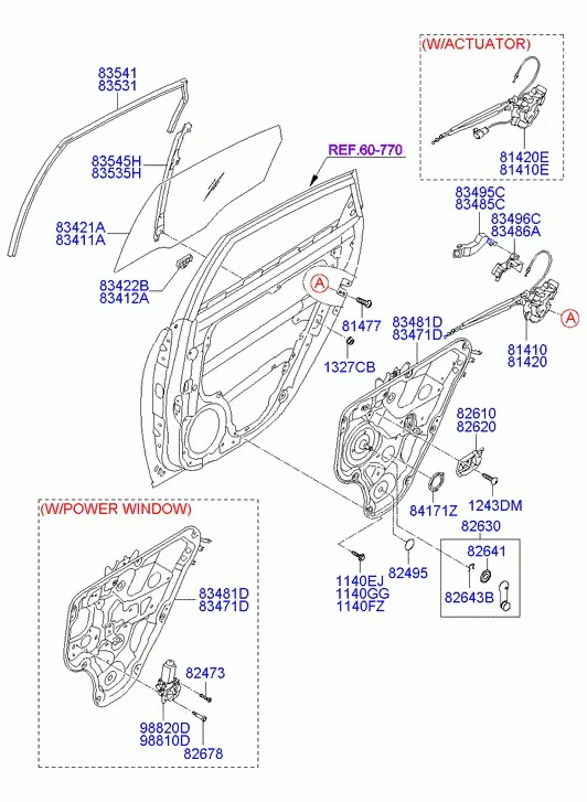 Rear Door Window Regulator and Glass diagram