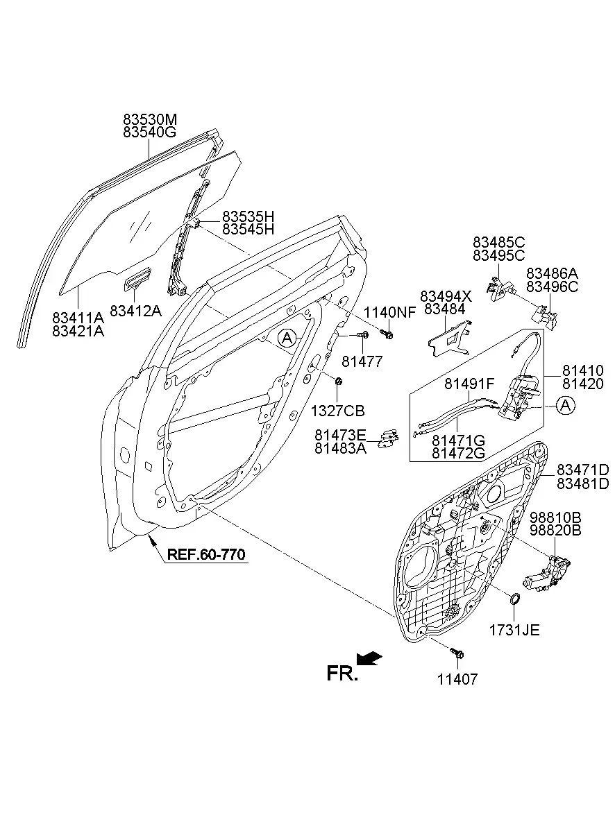 Rear Door Window Regulator and Glass diagram