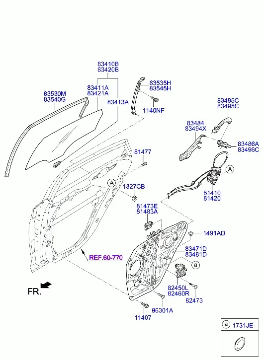 Rear Door Window Regulator and Glass diagram
