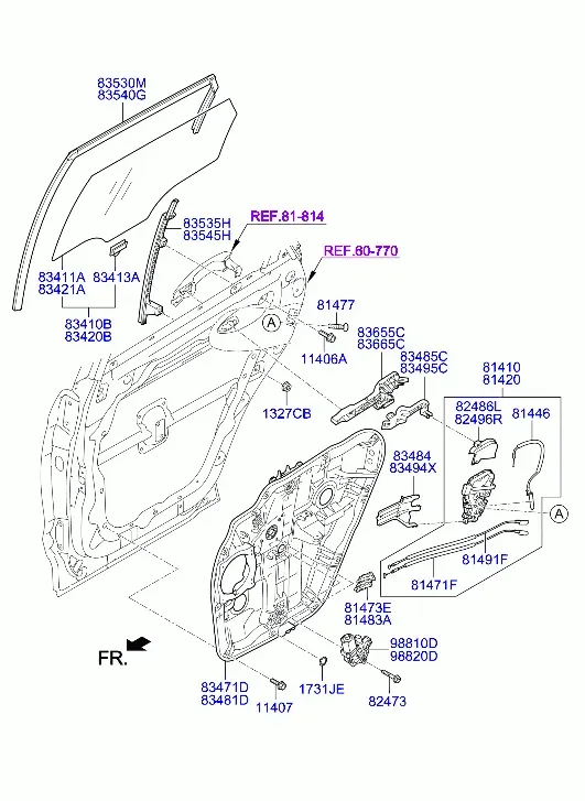 Rear Door Window Regulator and Glass diagram