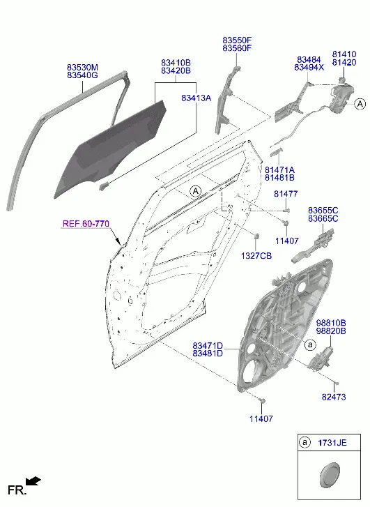 Rear Door Window Regulator and Glass diagram