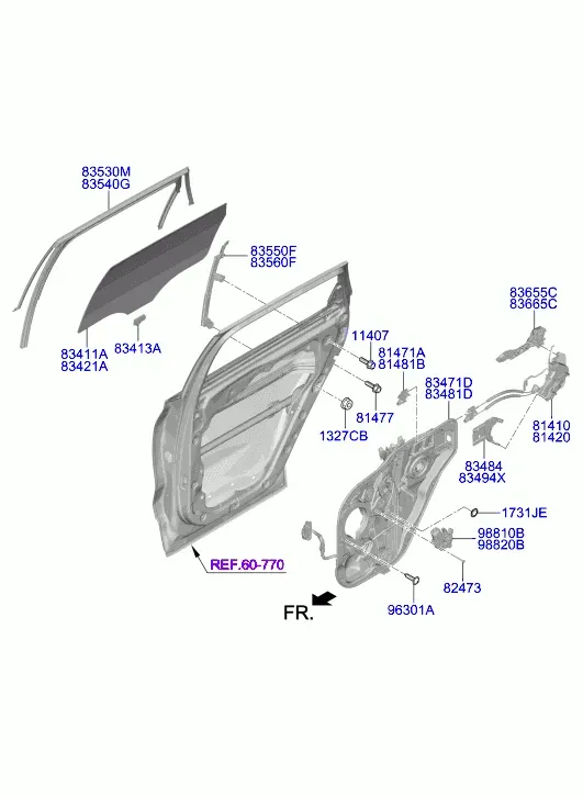 Rear Door Window Regulator and Glass diagram