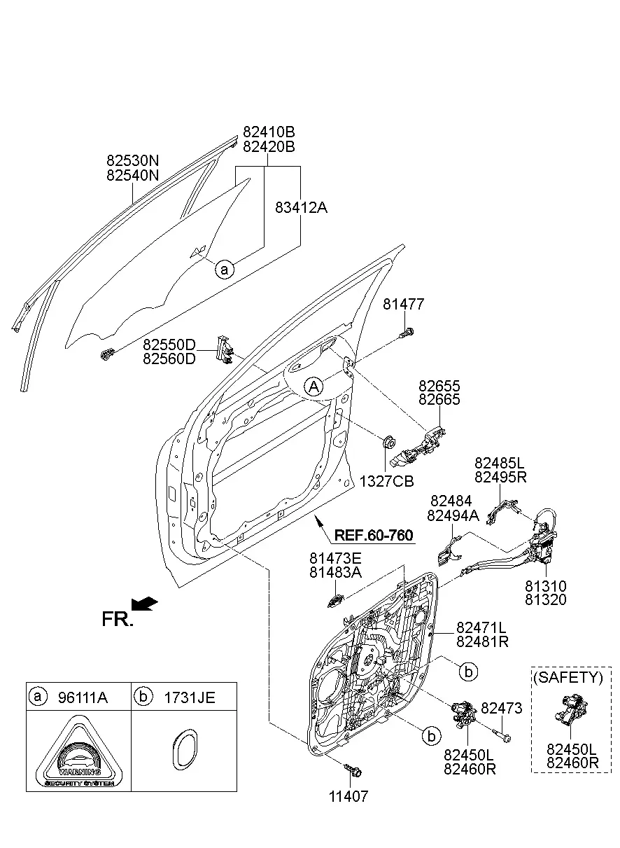 Стеклоподъемник, стекло и замок передней двери diagram