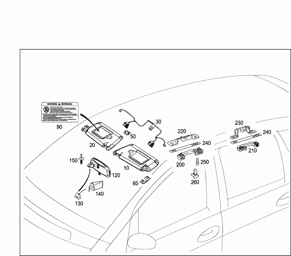 Sun visor and mirror diagram