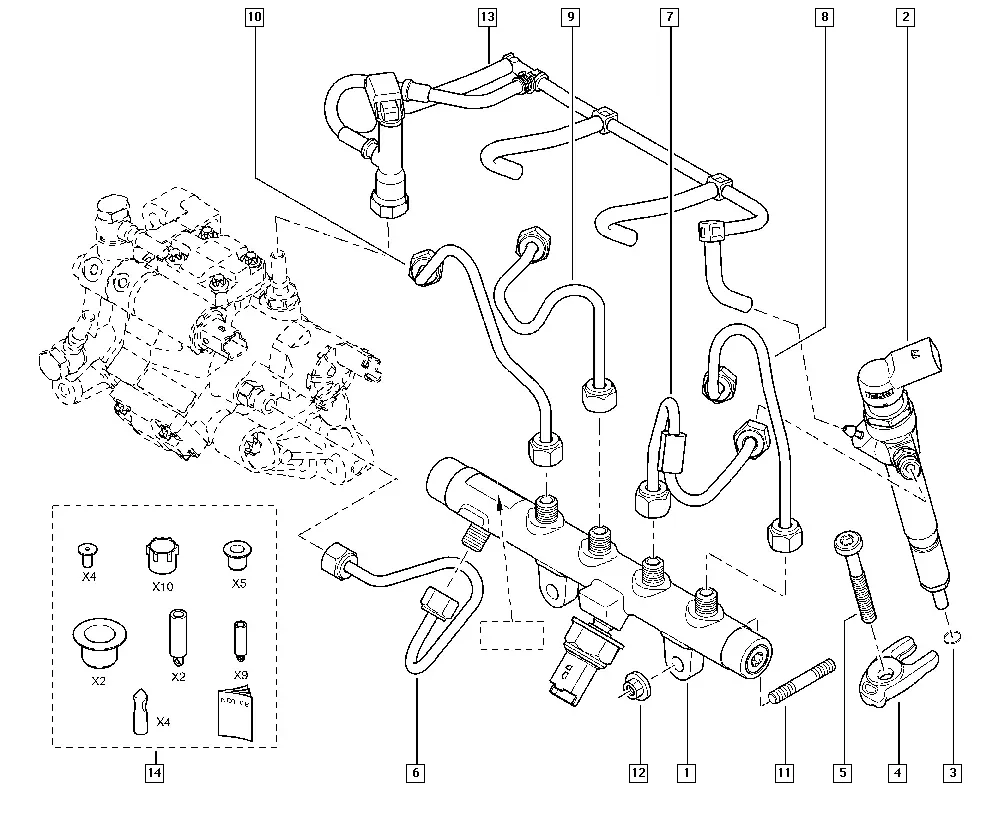 Fuel Rail and Injectors diagram