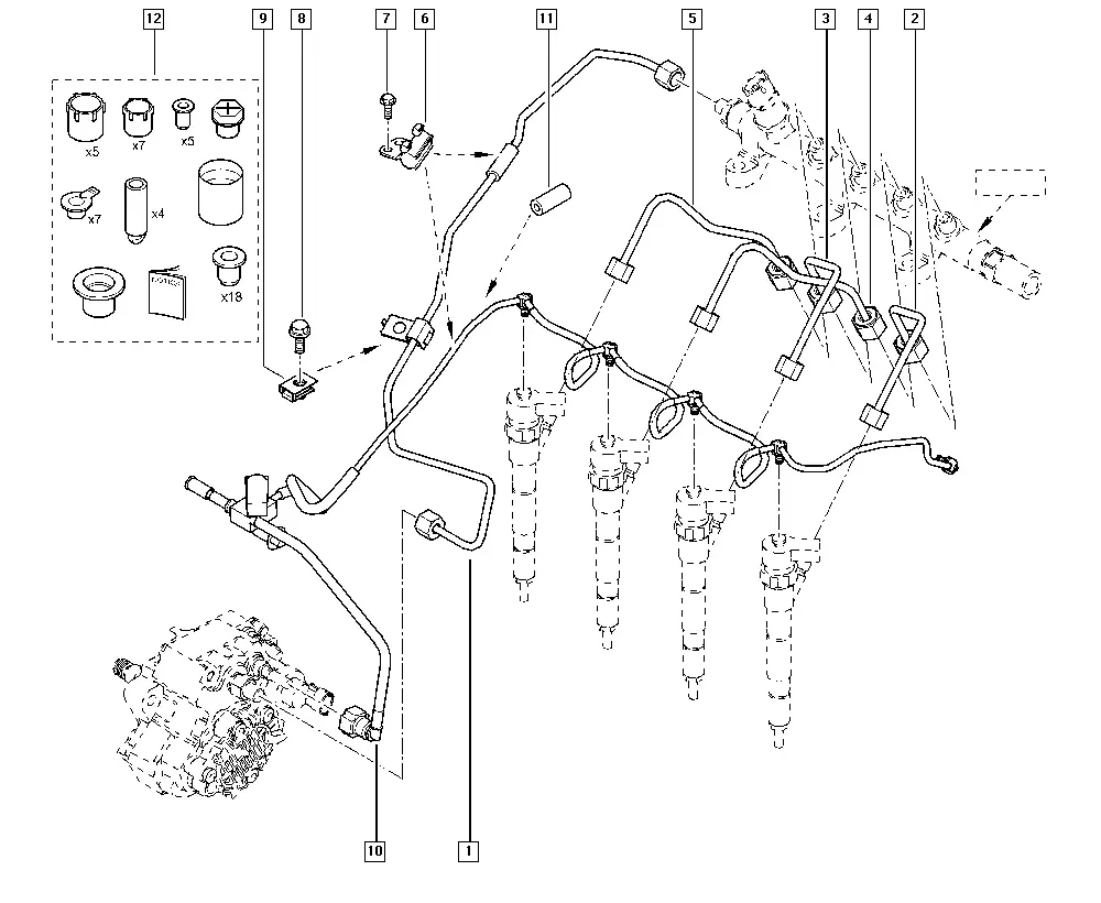 Fuel Rail and Injectors diagram