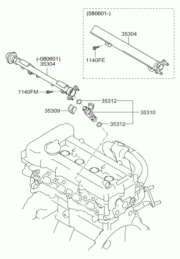 Fuel Rail and Injectors diagram