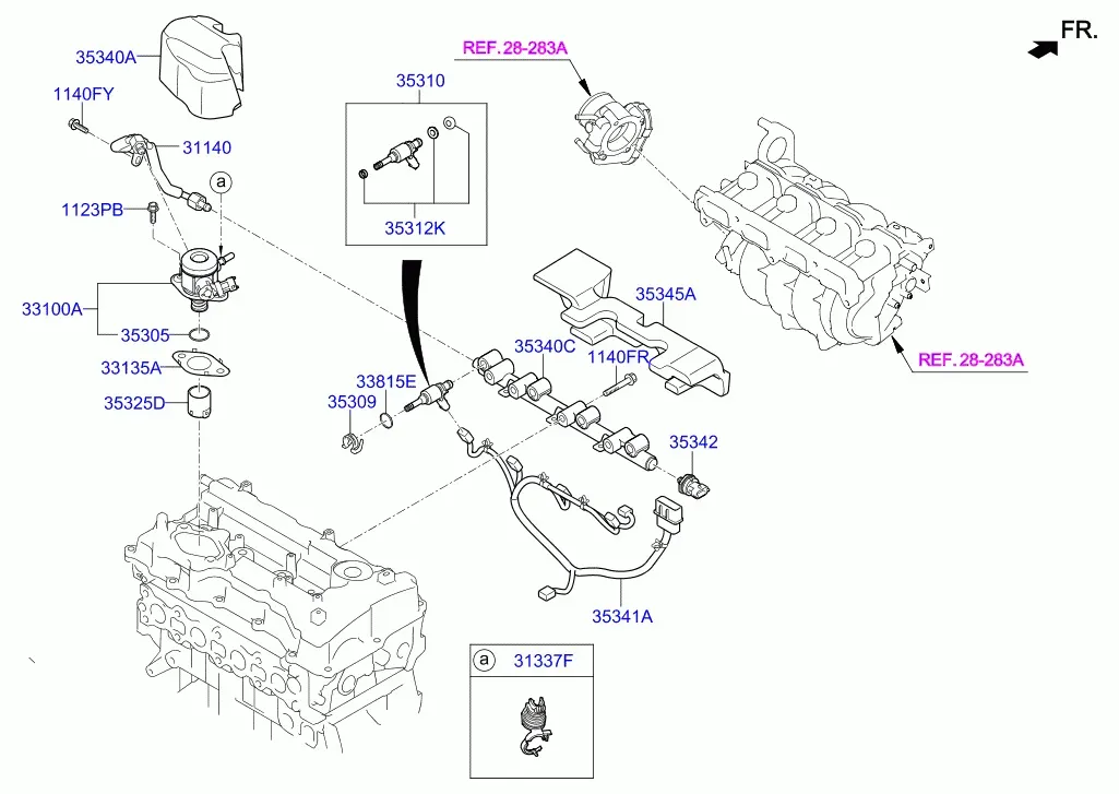 Direct Injection Fuel Rail and Injectors diagram