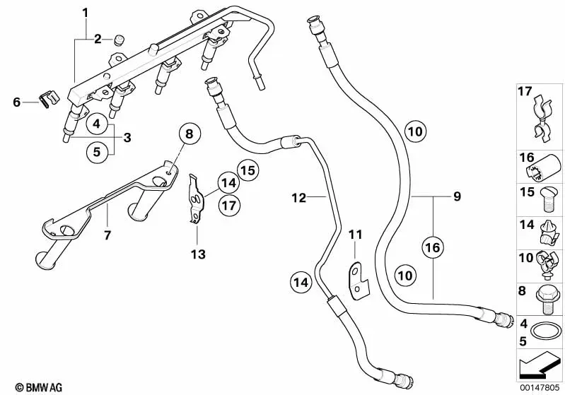 Fuel Injectors and Fuel Rail diagram