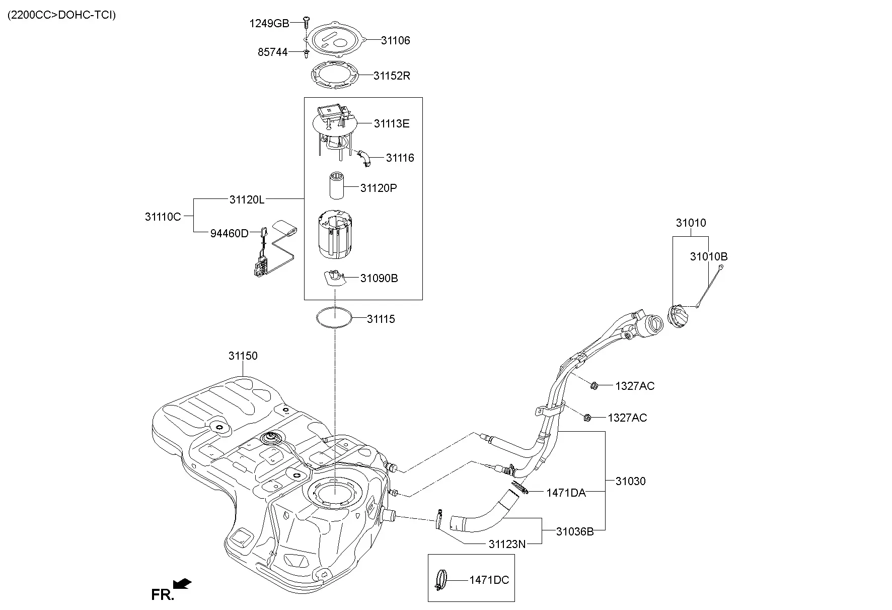 Топливный бак в сборе с насосом diagram