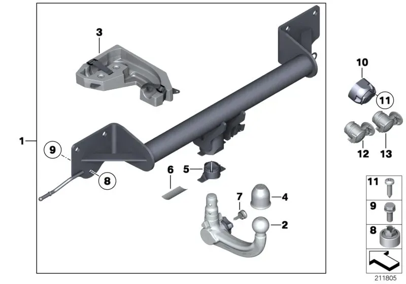 Detachable tow bar diagram