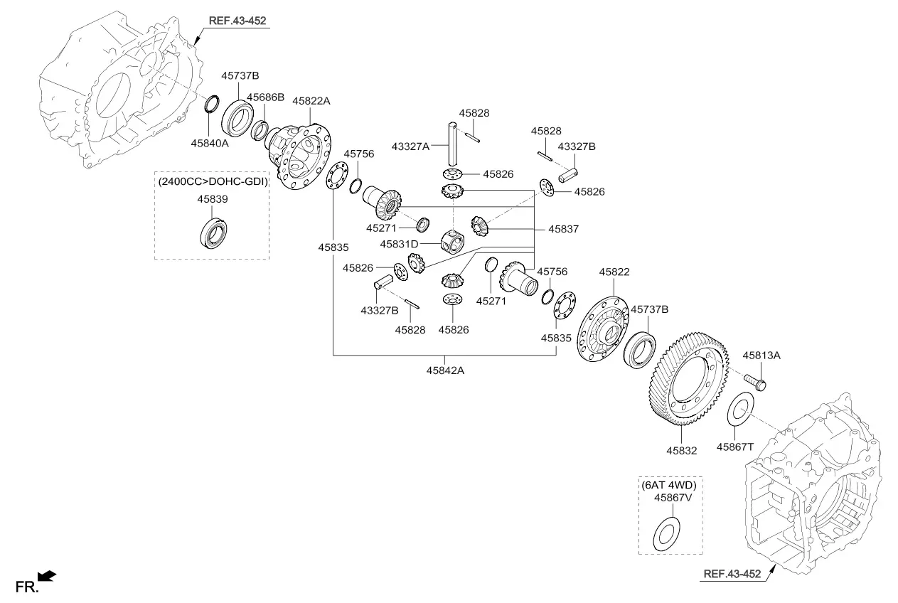 Automatic transmission differential and shafts diagram