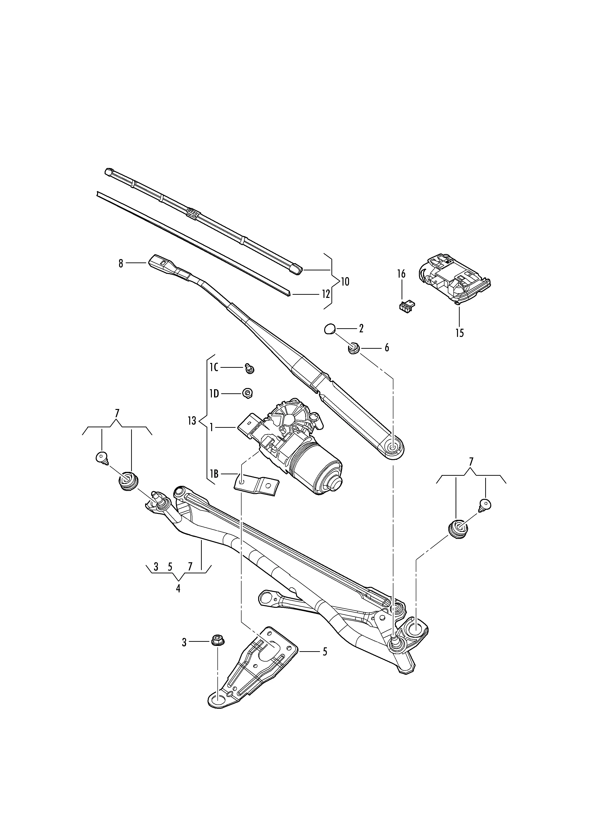 Windshield Wiper Linkage and Motor diagram