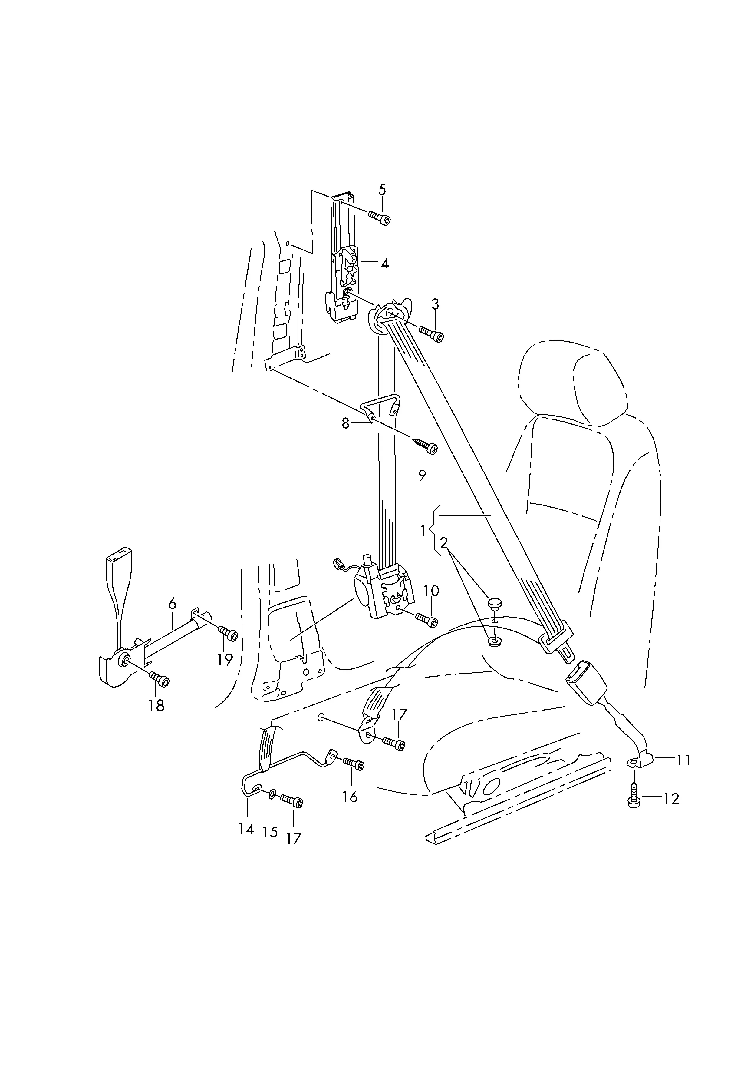 Three-Point Seat Belt and Buckle diagram