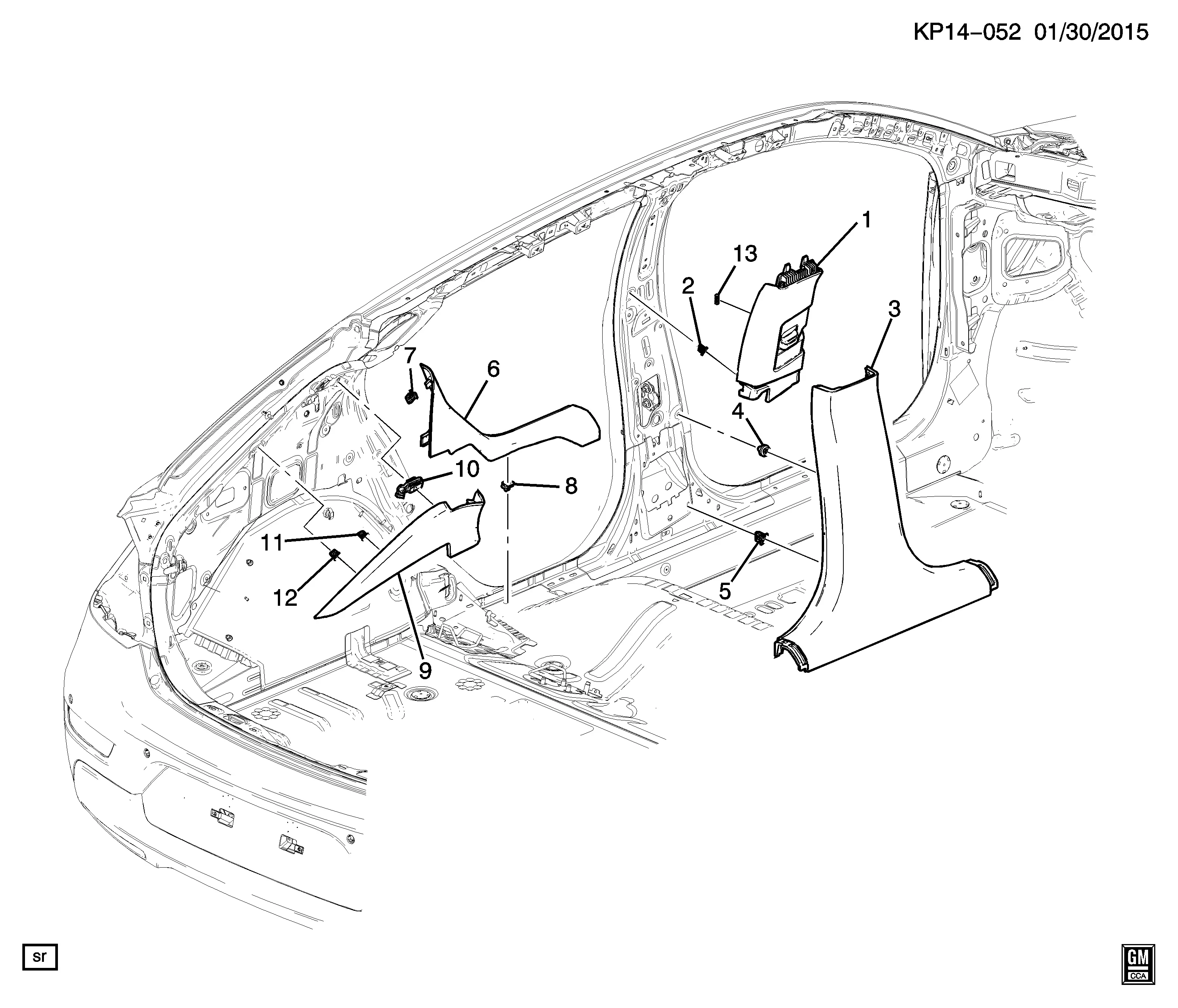 Center pillar and quarter trim diagram
