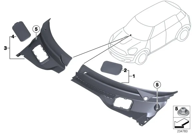 Cowl panel trim diagram