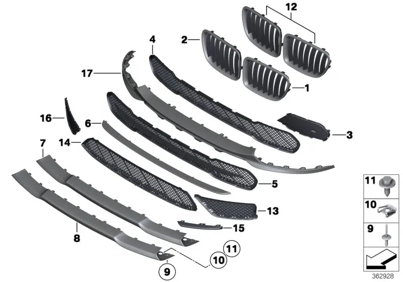 Front bumper trim diagram