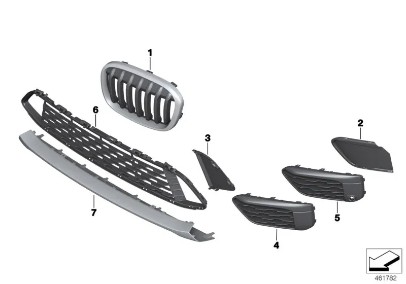 Front bumper trim elements diagram