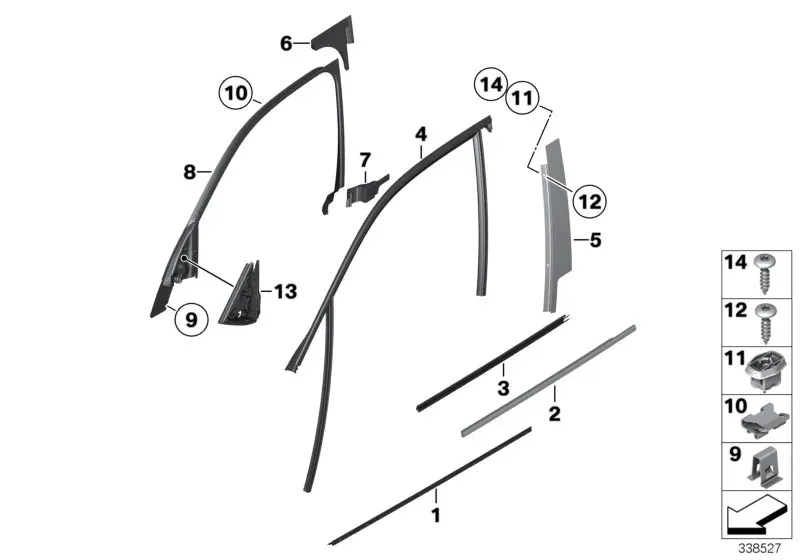 Front door trims and seals diagram