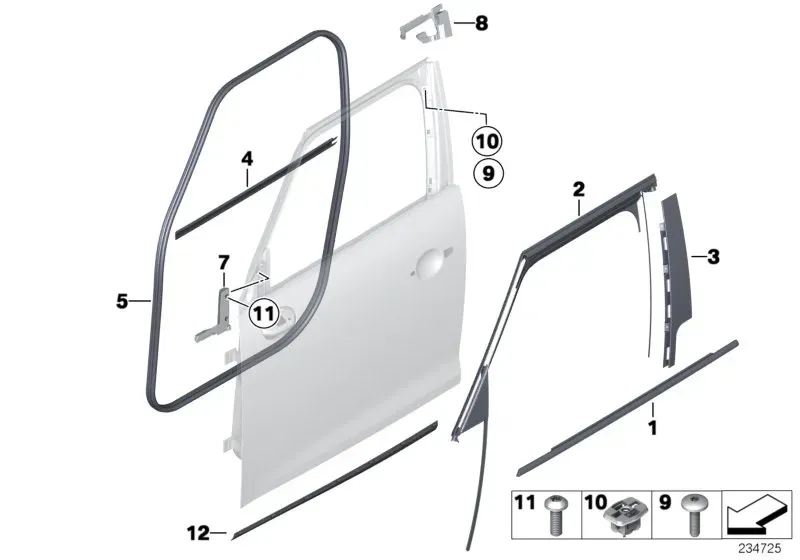 Front door trims and seals diagram