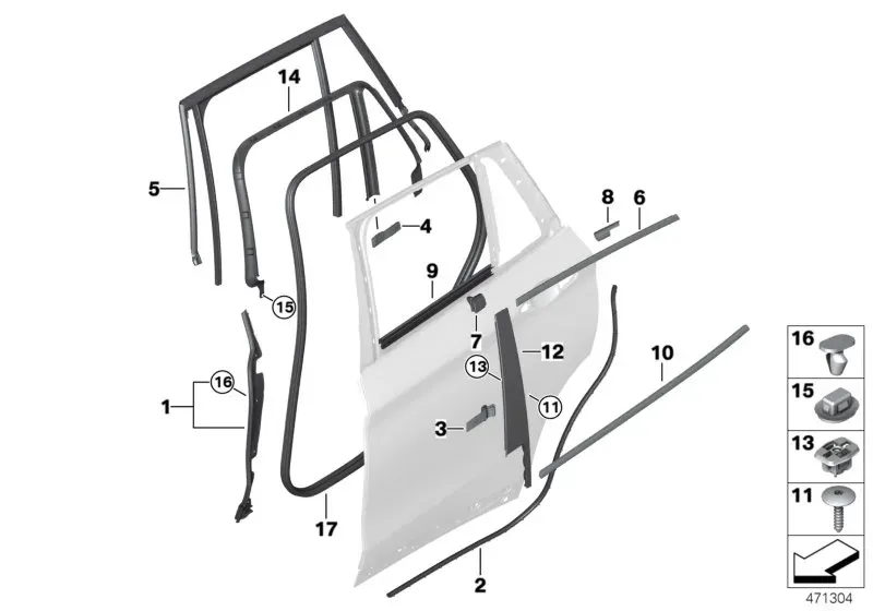 Rear door trims and seals diagram