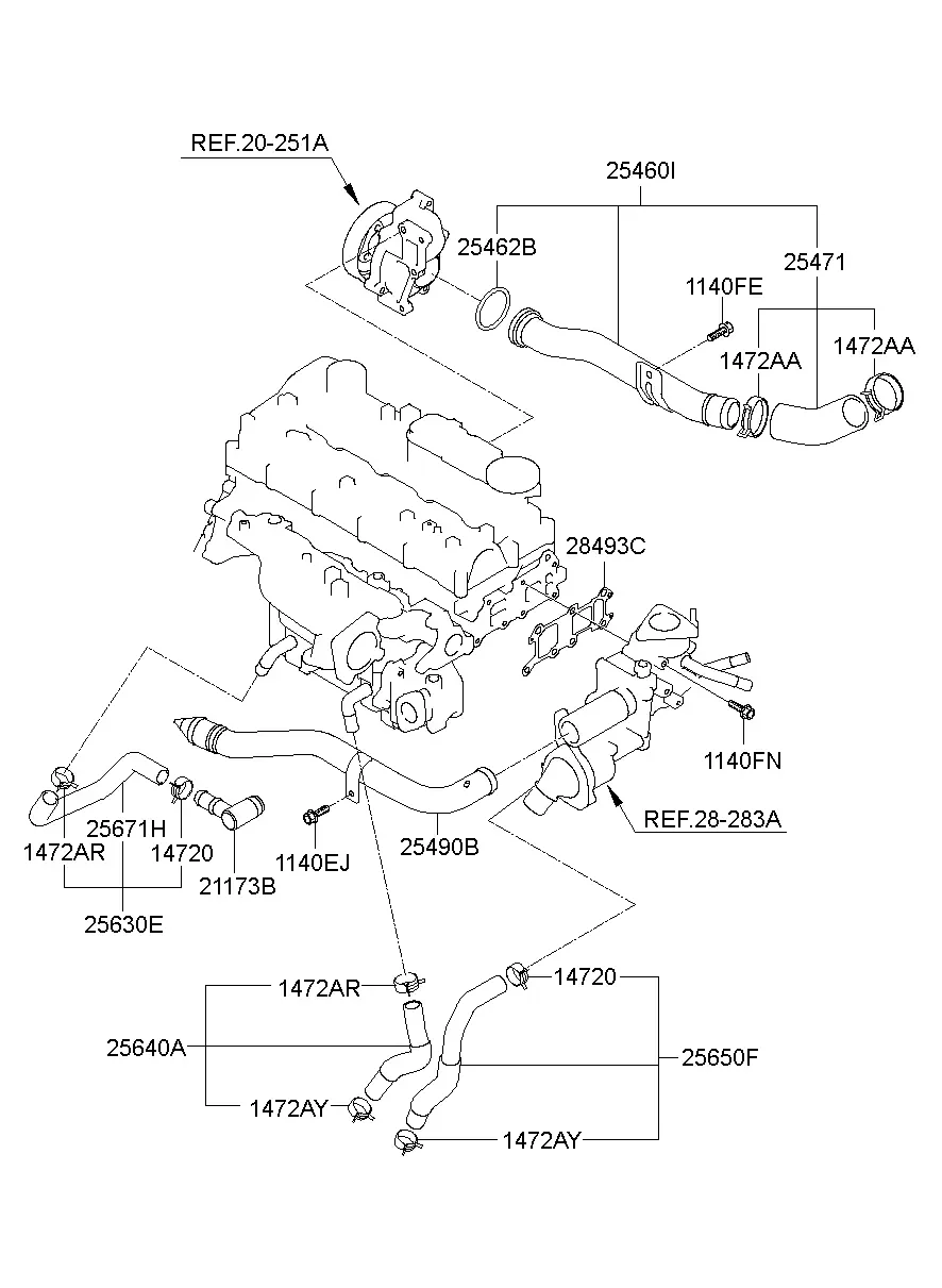 Трубки и шланги системы охлаждения diagram