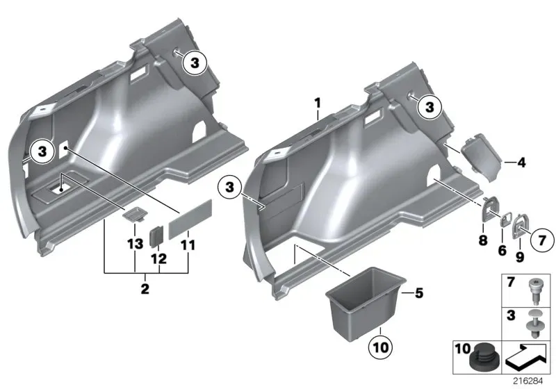 Trunk lining, left diagram