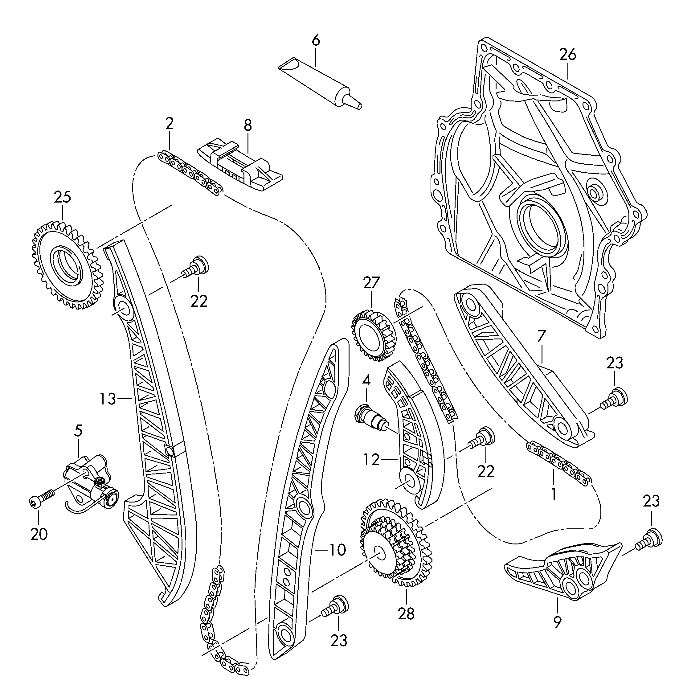 Timing Chain and Chain Guide diagram