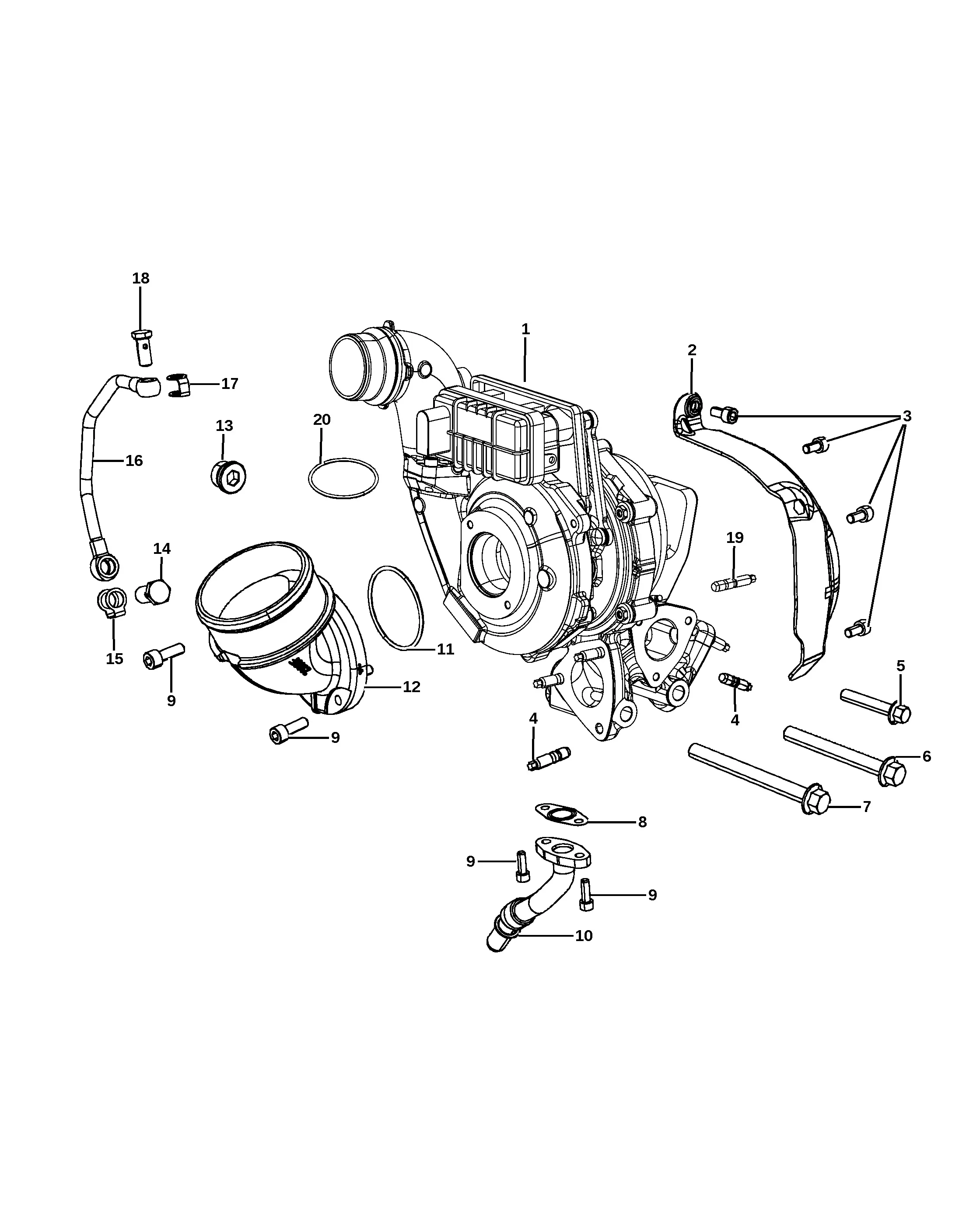 Turbocharger and Oil Tubes diagram