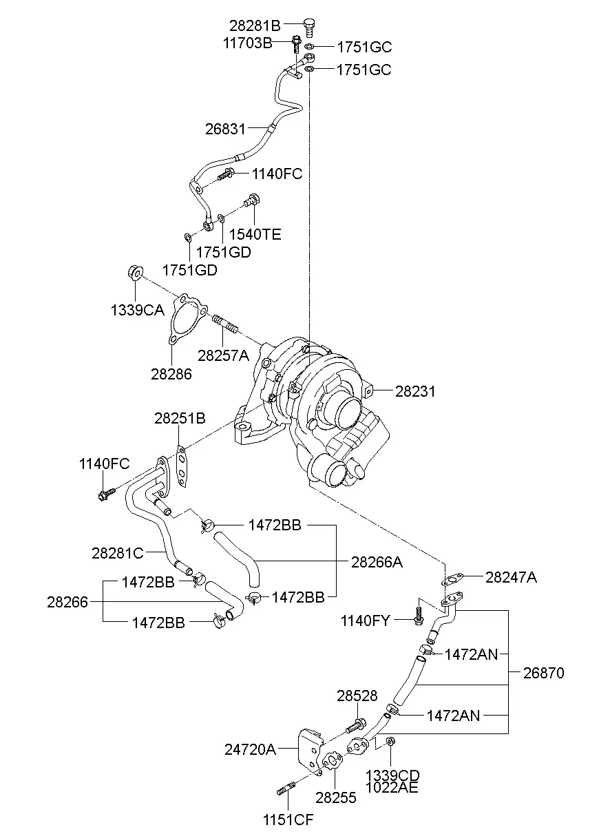 Turbocharger and Exhaust Manifold diagram