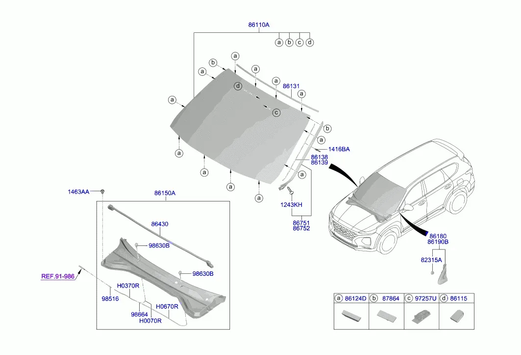 Windshield and mouldings diagram