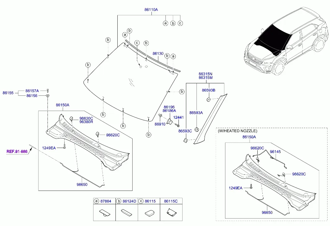 Windshield and mouldings diagram