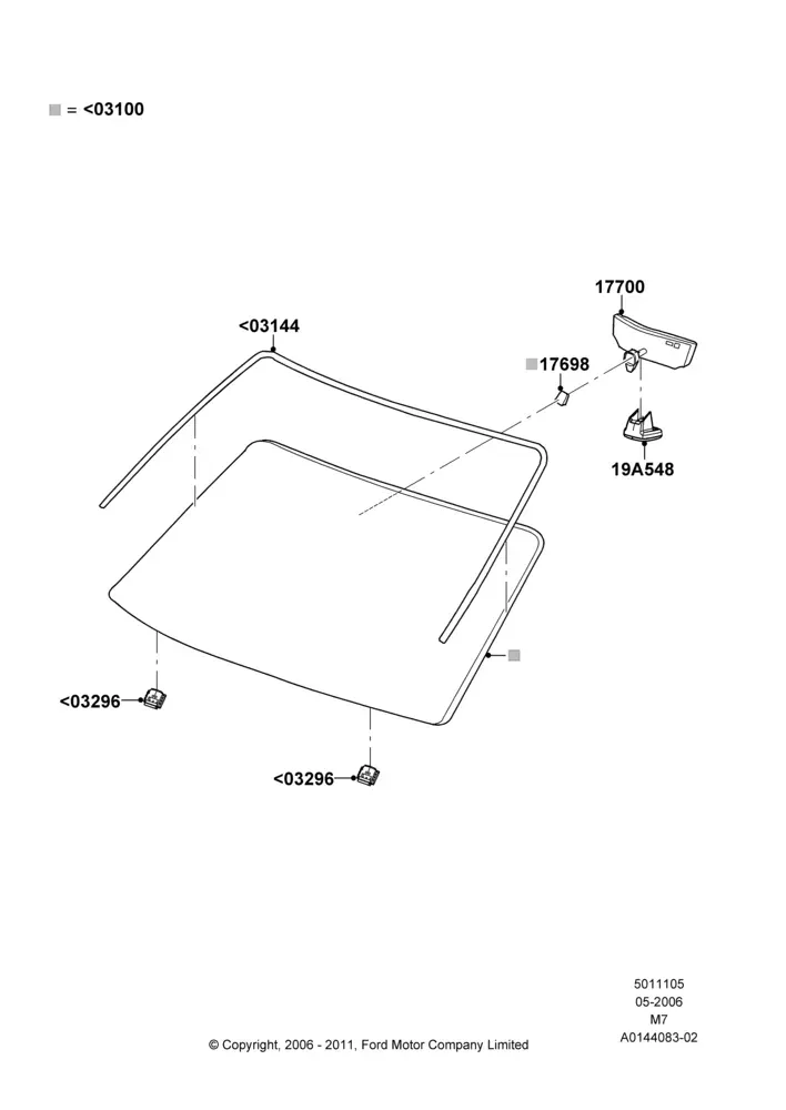 Windshield and interior rear view mirror diagram
