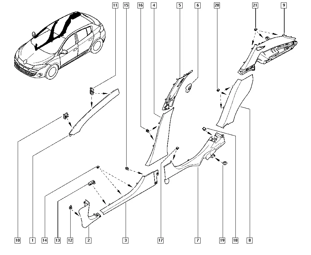 Interior trim diagram