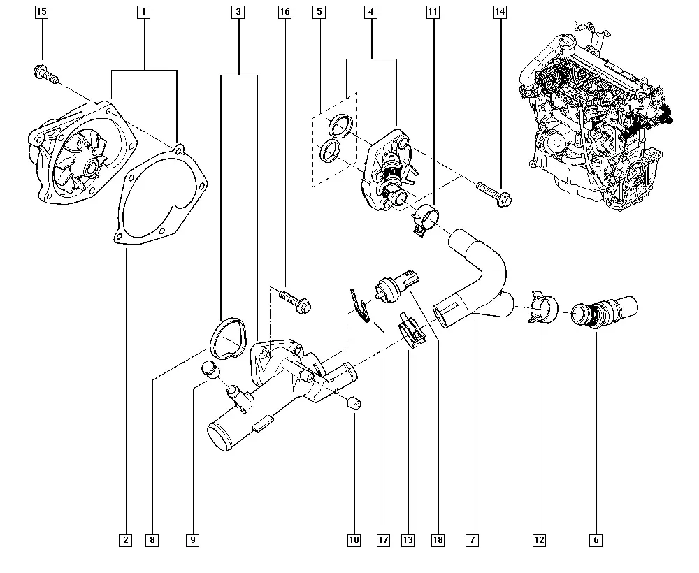 Water Pump and Thermostat diagram