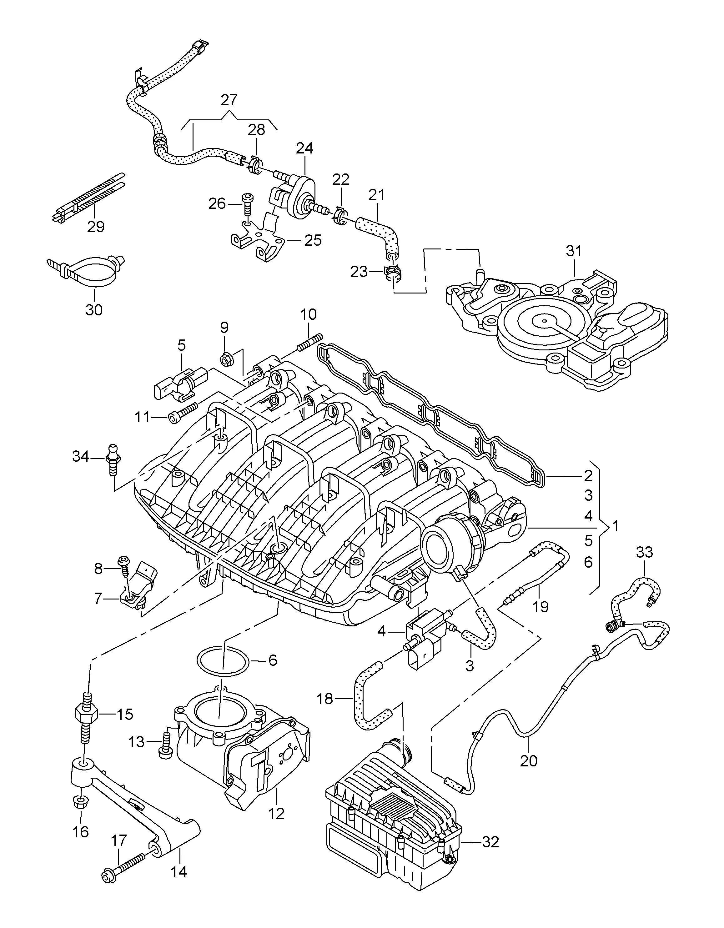 Intake manifold and vacuum system diagram