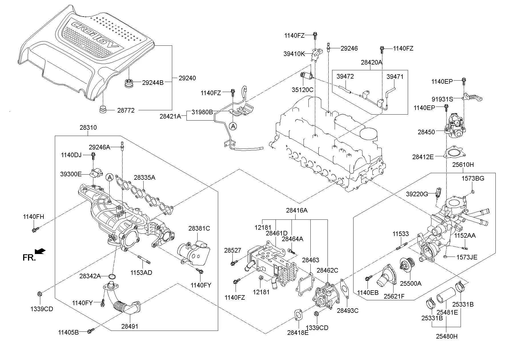 Впускной коллектор с охладителем EGR diagram