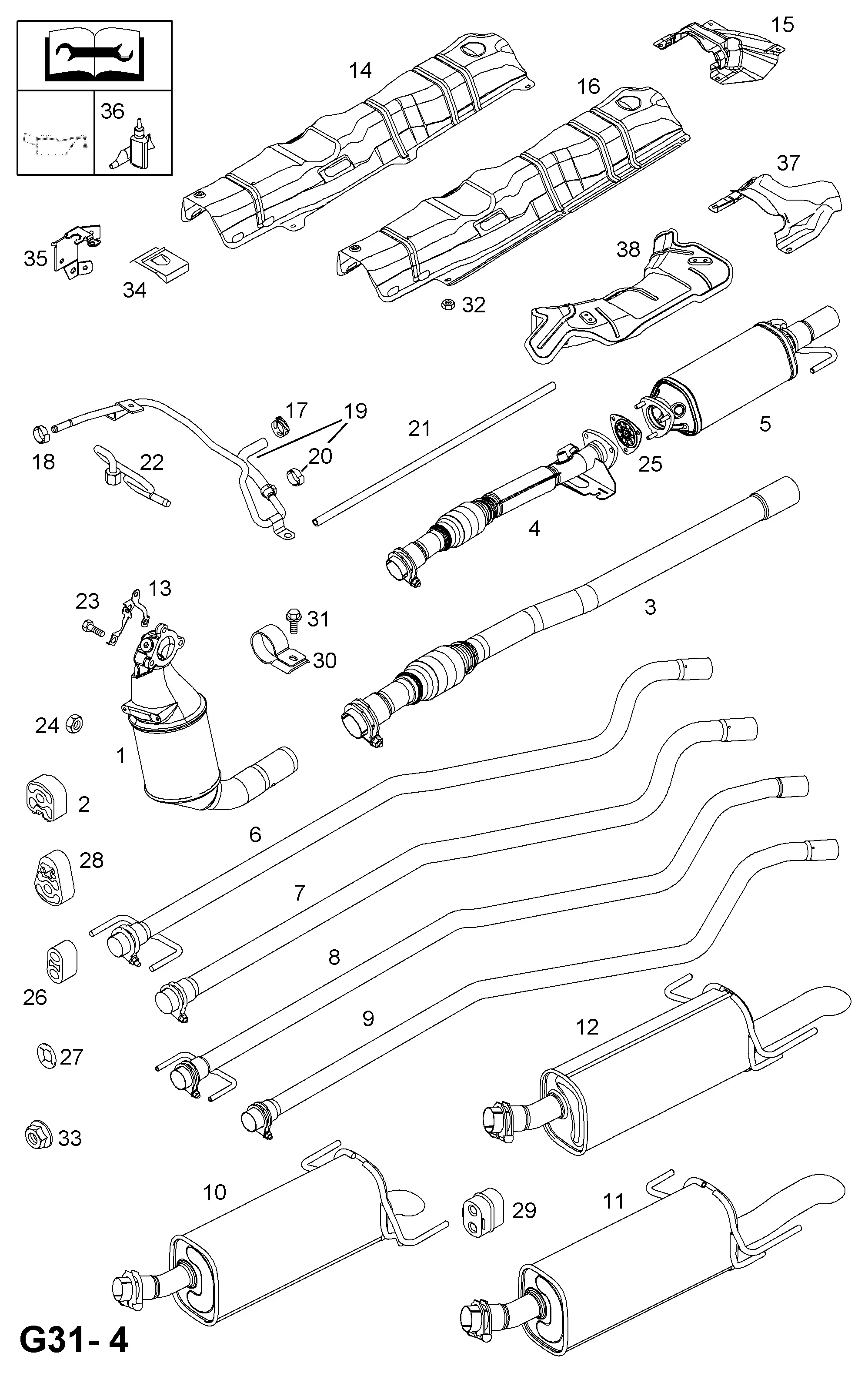 Exhaust Pipe, Muffler And Catalytic Converter diagram