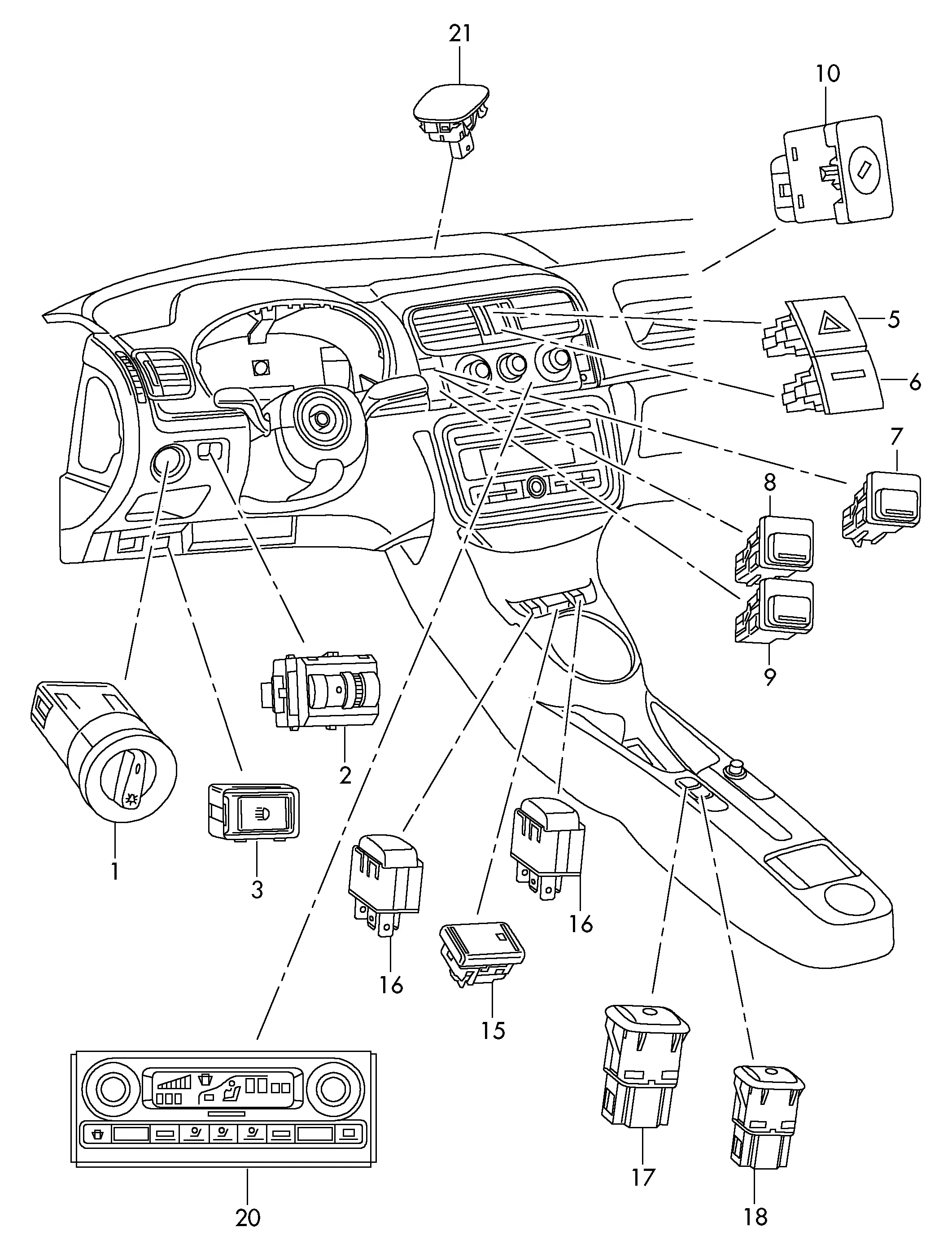 Dashboard Switches and Climate Control Unit diagram