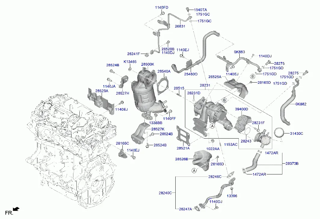 Exhaust Manifold with Turbocharger diagram