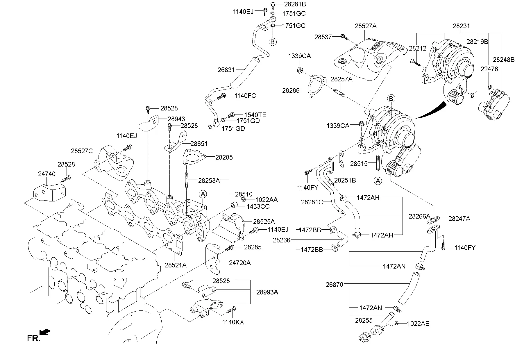Выпускной коллектор с турбонагнетателем diagram