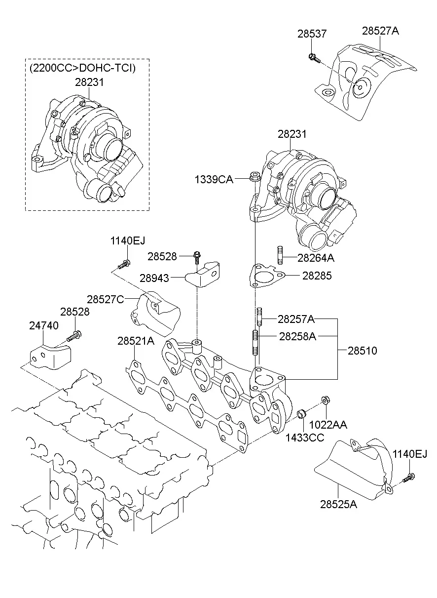 Exhaust Manifold With Turbocharger diagram