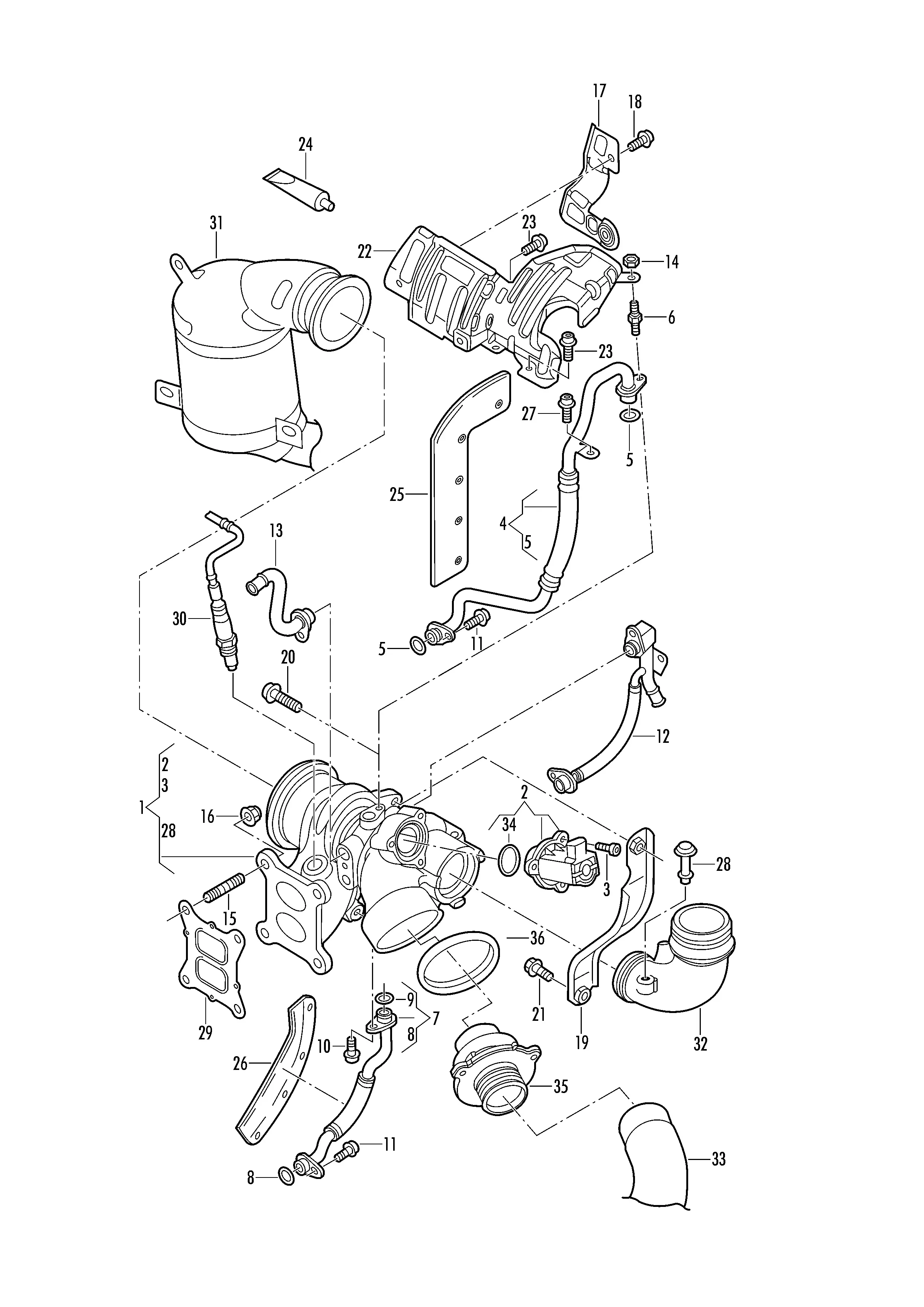 Exhaust Manifold With Turbocharger diagram