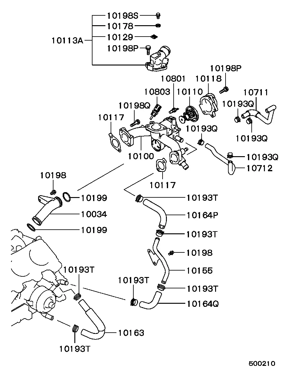 Thermostat housing and pipes diagram