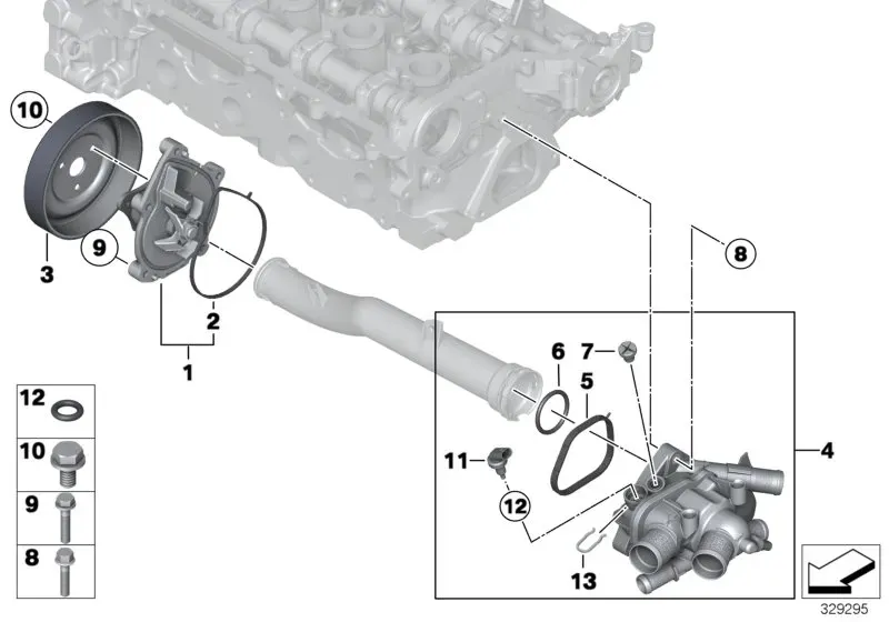 Water pump and thermostat diagram