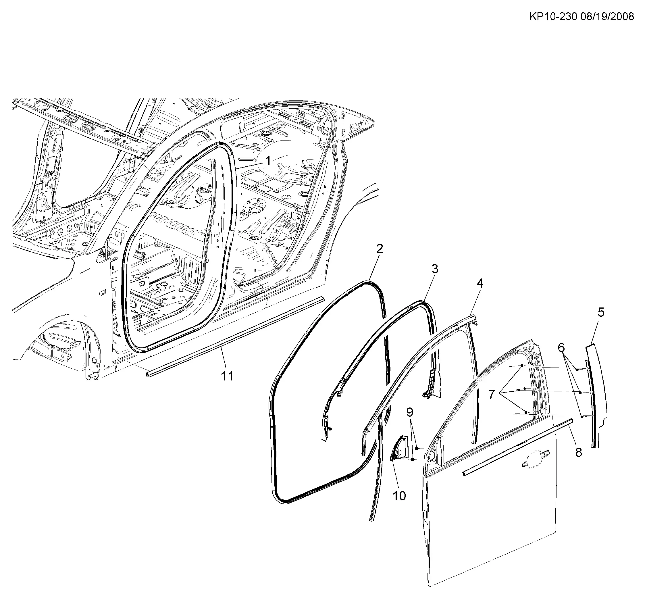 Front door weatherstrips diagram